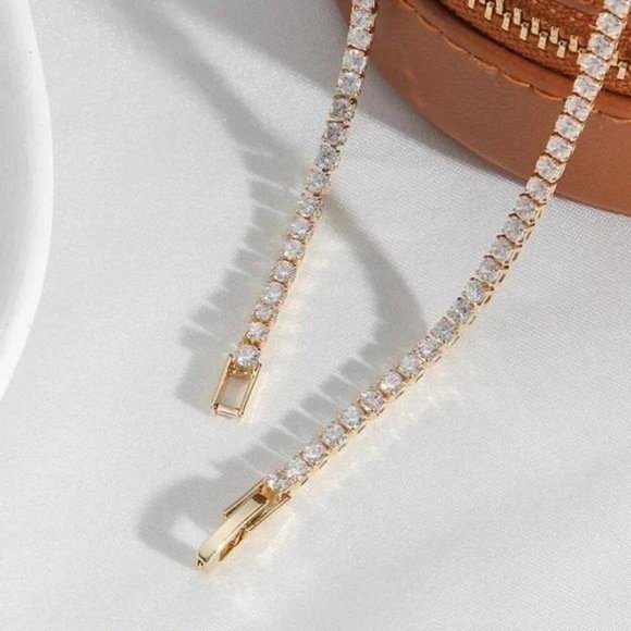 NEW 14K GOLD DIAMOND CHOKER TENNIS CHAIN NECKLACE, NICE NECKLACE, CUTE NECKLACE - Picture 5 of 7